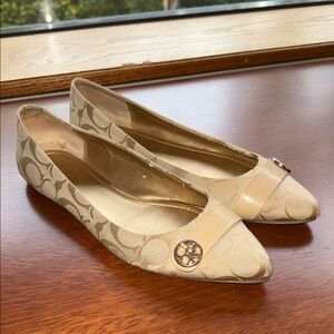 Coach Beige Patterned Flats with Gold Accents